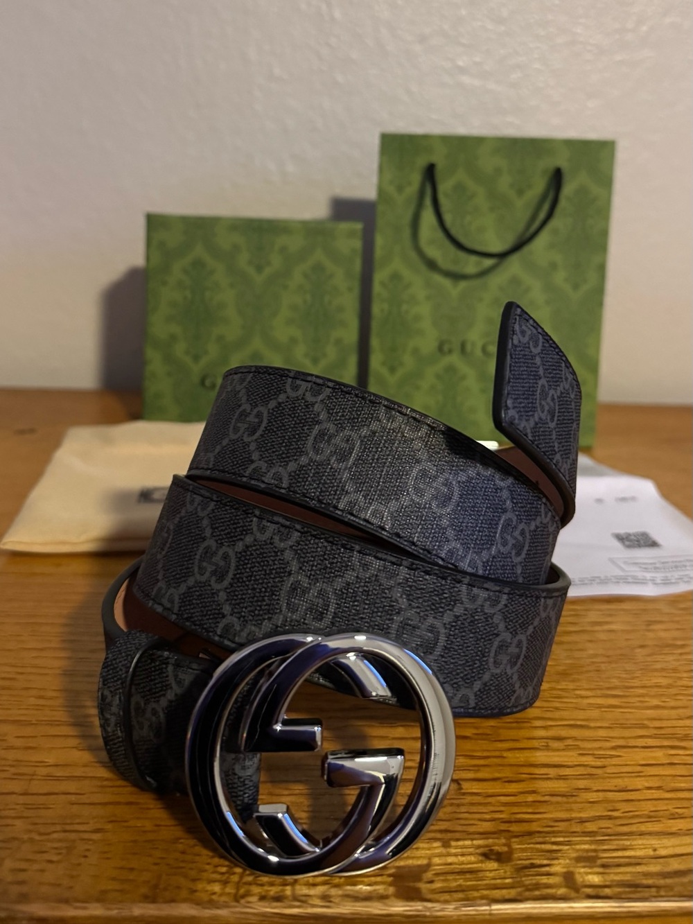 Gucci Black GG Supreme Belt with Black Interlocking G Buckle